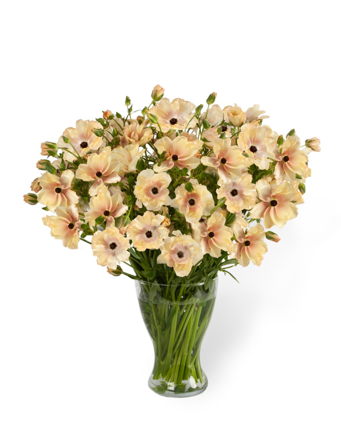 a vase of flowers in cream pink colour